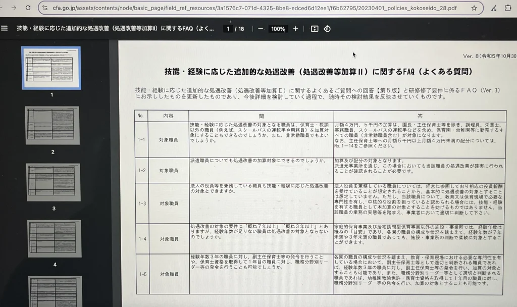 こども家庭庁が公表する処遇改善等加算Ⅱについてよくある質問集